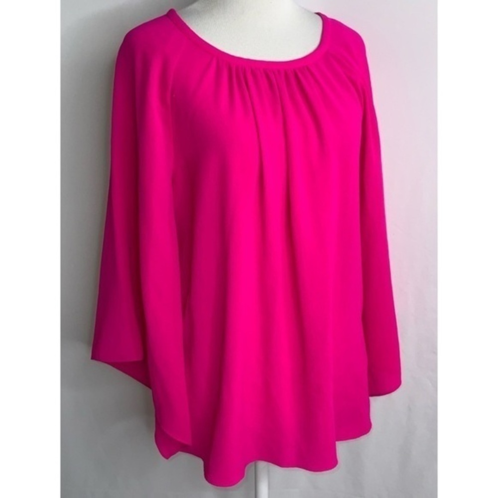 Vince Camuto Bright Pink Wide Split Sleeve Casual Round Neck Flowy Top S…